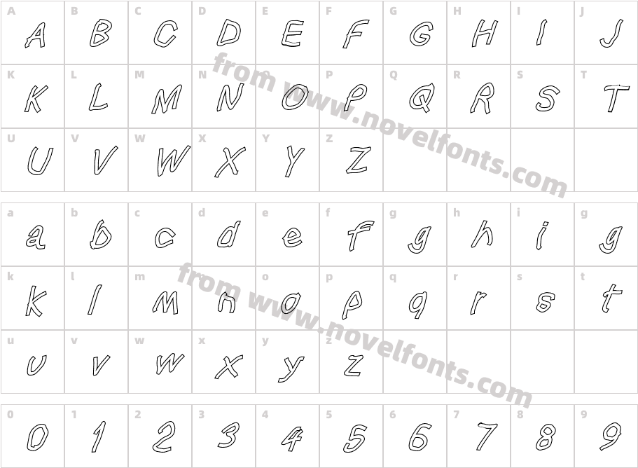 Squared Hand Oblique OutlineCharacter Map