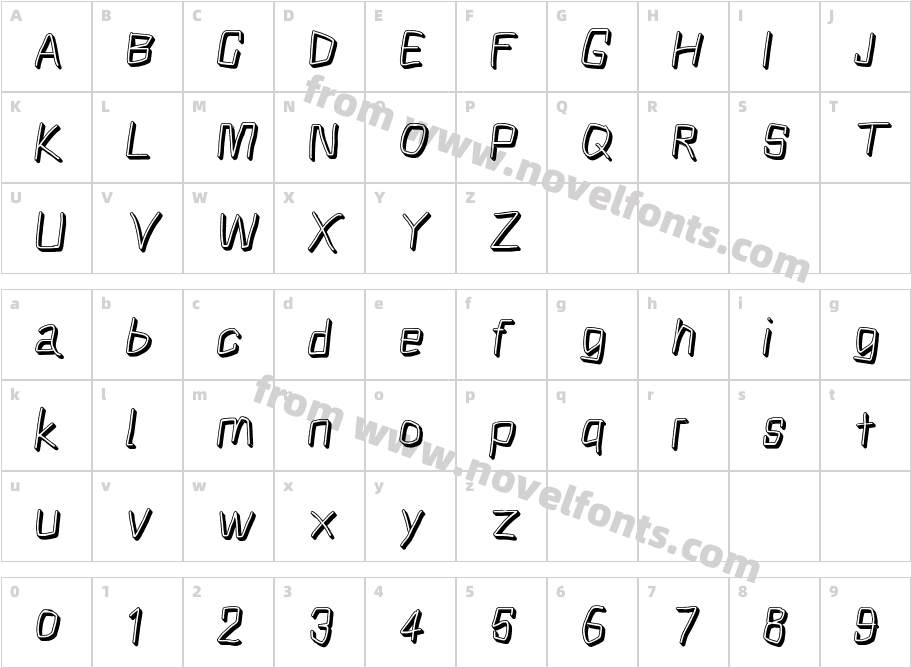 Squarish Shadow ItalicCharacter Map