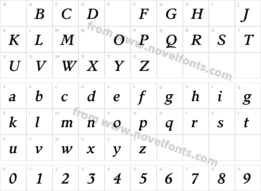 StanhopeMediumItalicCharacter Map