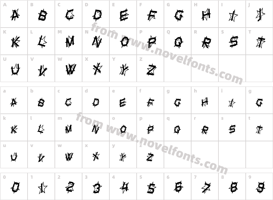 Star Dust Condensed ItalicCharacter Map