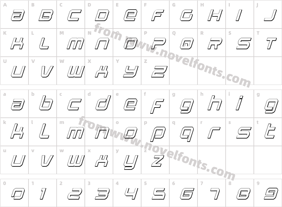 Star Eagle 3D ItalicCharacter Map