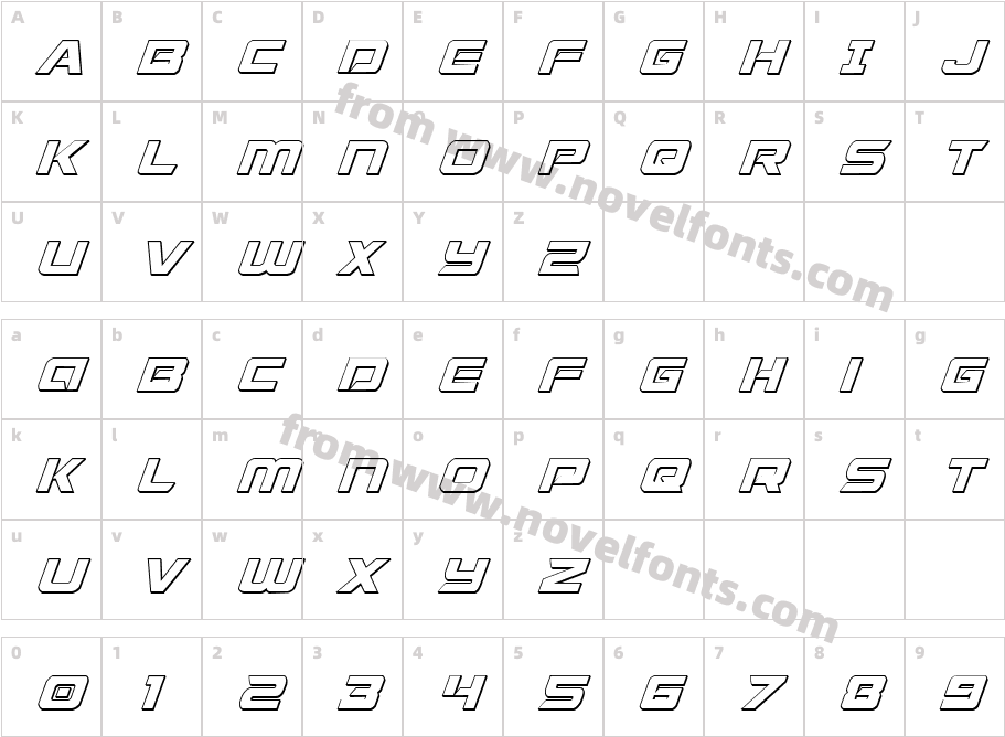 Starduster 3D ItalicCharacter Map