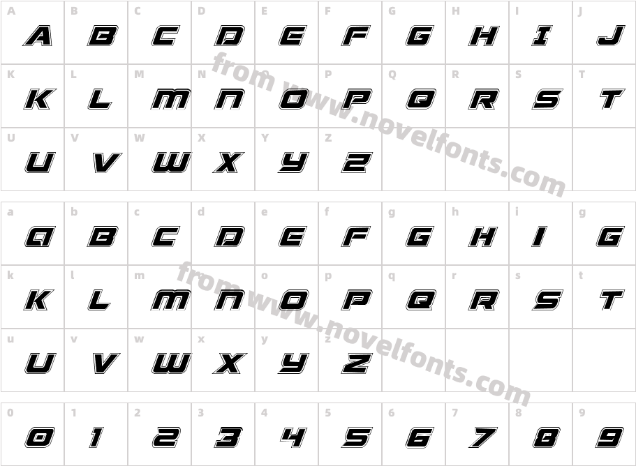 Starduster Academy ItalicCharacter Map