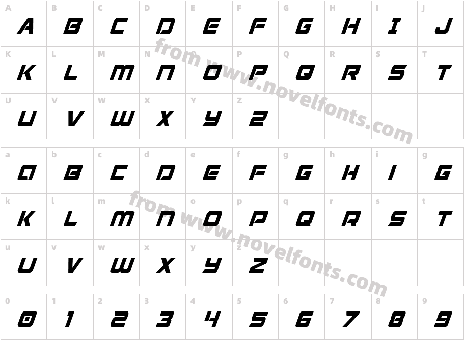 Starduster Condensed ItalicCharacter Map