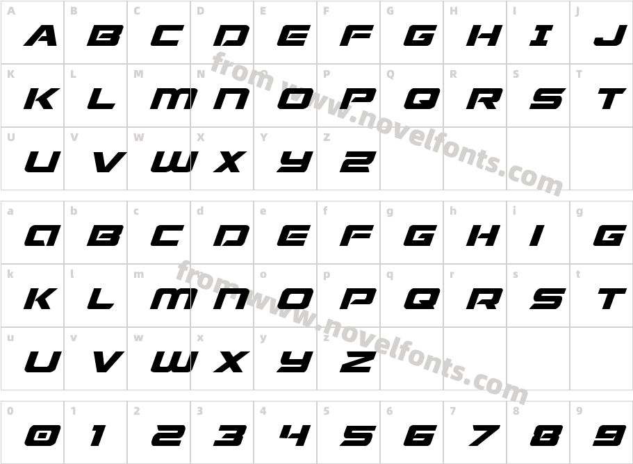 Starduster Expanded ItalicCharacter Map