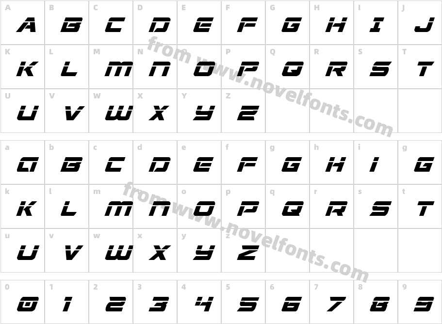 Starduster Laser ItalicCharacter Map