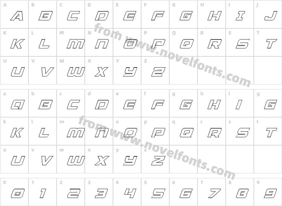 Starduster Shadow ItalicCharacter Map