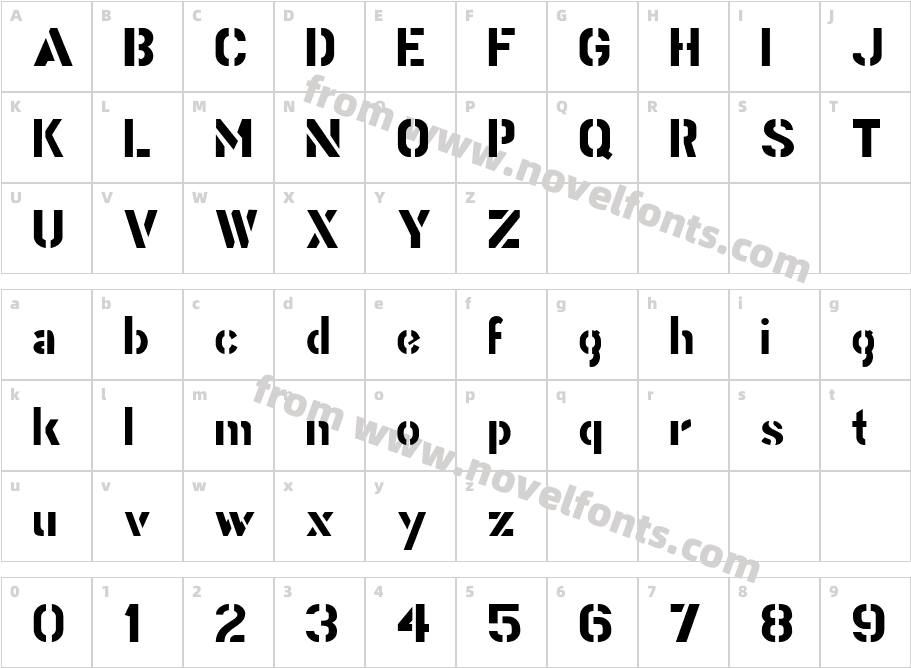 Stencil Gothic BECharacter Map