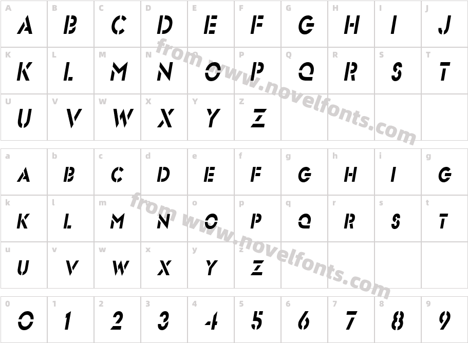 Stencil Sans-Condensed ItalicCharacter Map