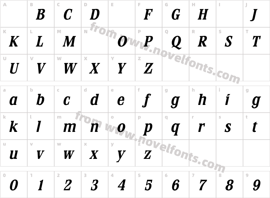 StirlingBoldItalicCharacter Map