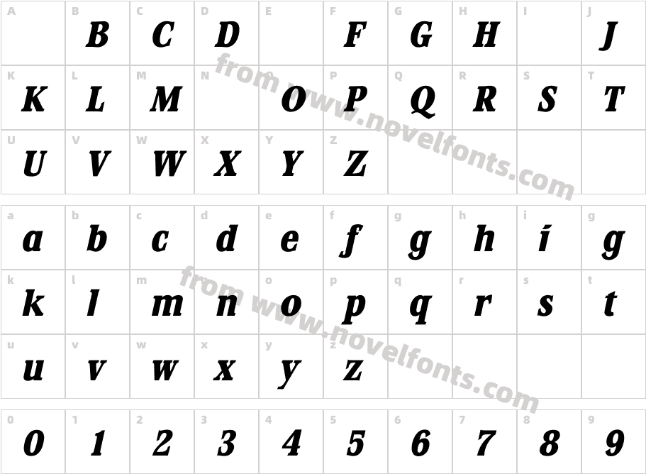 StirlingExtraBoldItalicCharacter Map