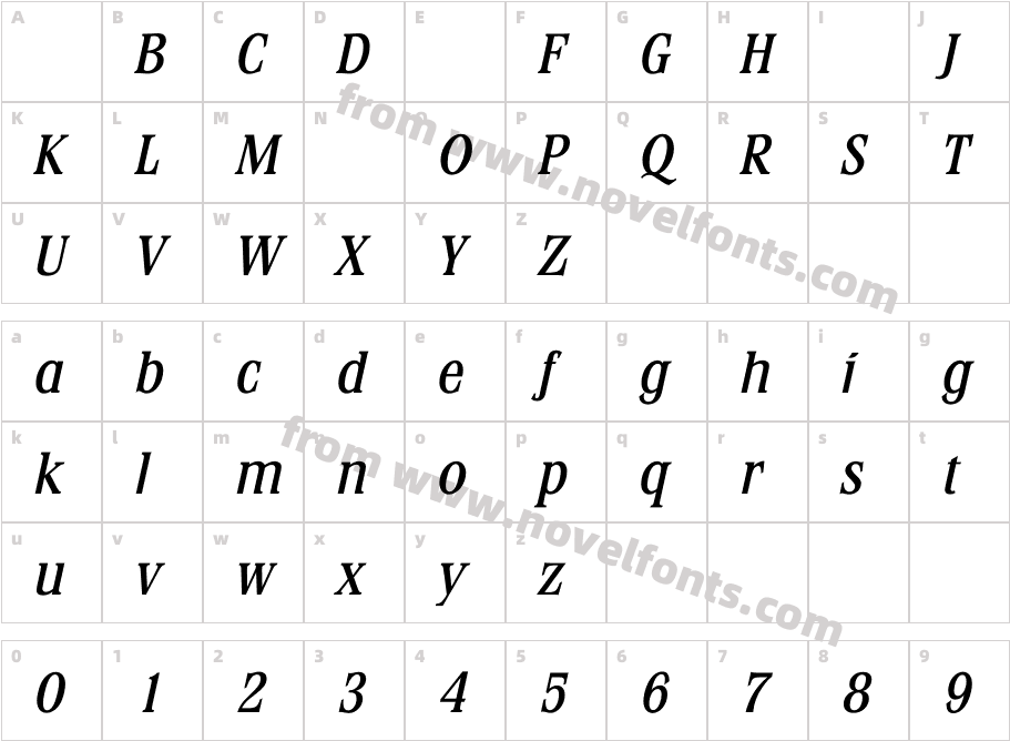 StirlingMediumItalicCharacter Map