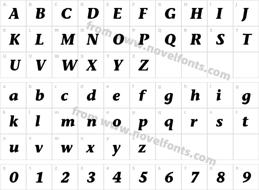 StoneInfITC-BoldItalicCharacter Map