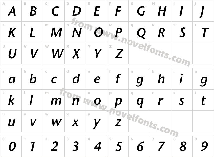 StoneSansSemiBoldItalicCharacter Map