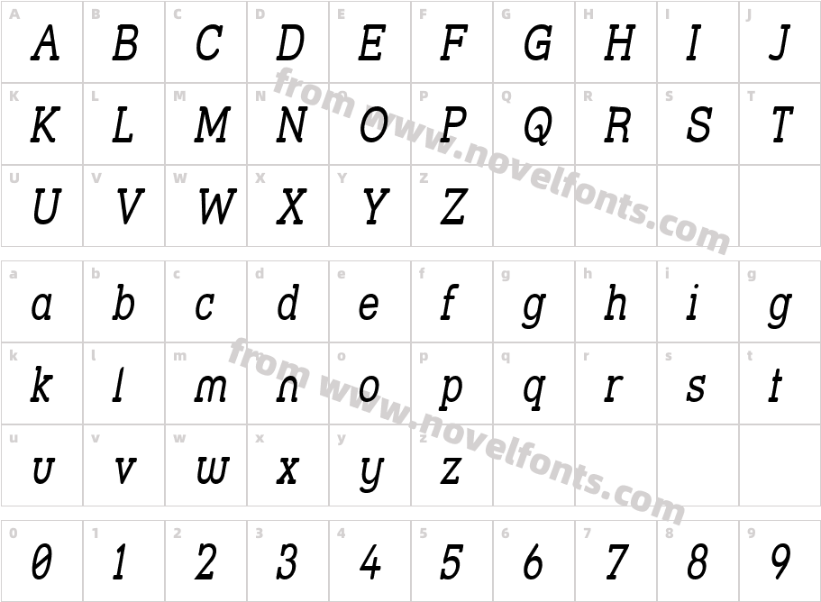 Street Slab - Narrow ItalicCharacter Map