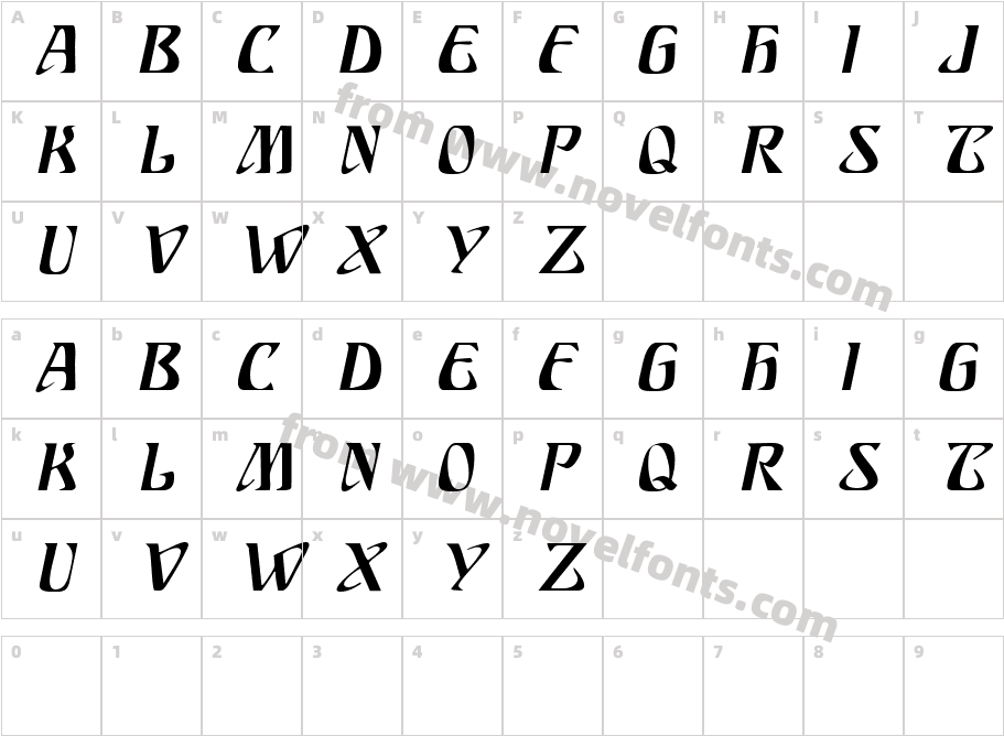 SundraDisplayCaps ItalicCharacter Map