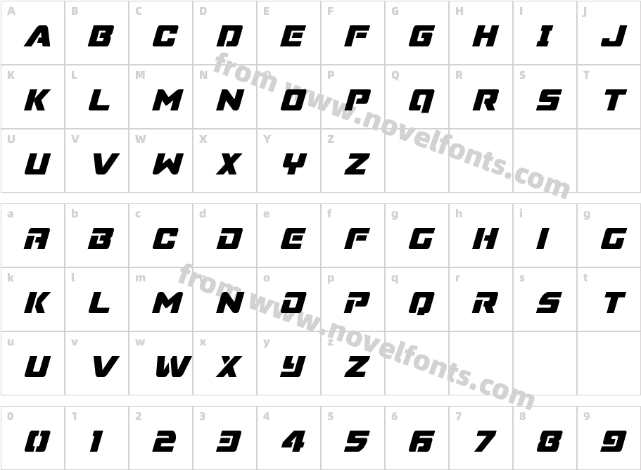 Super Commando Condensed ItalicCharacter Map