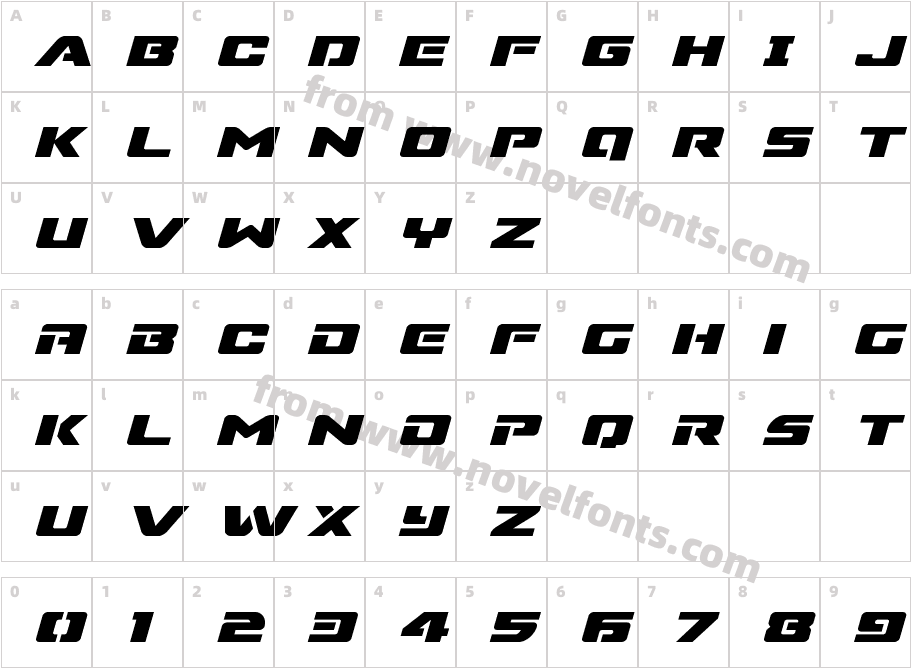 Super Commando Expanded ItalicCharacter Map