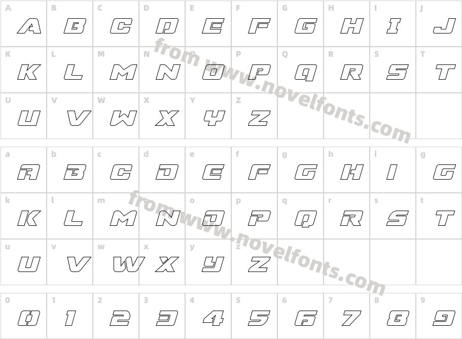 Super Commando Outline ItalicCharacter Map