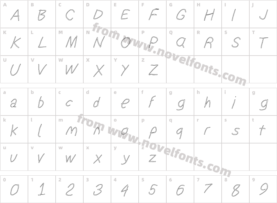 SuplexDriver Regular Oblique OutlineCharacter Map