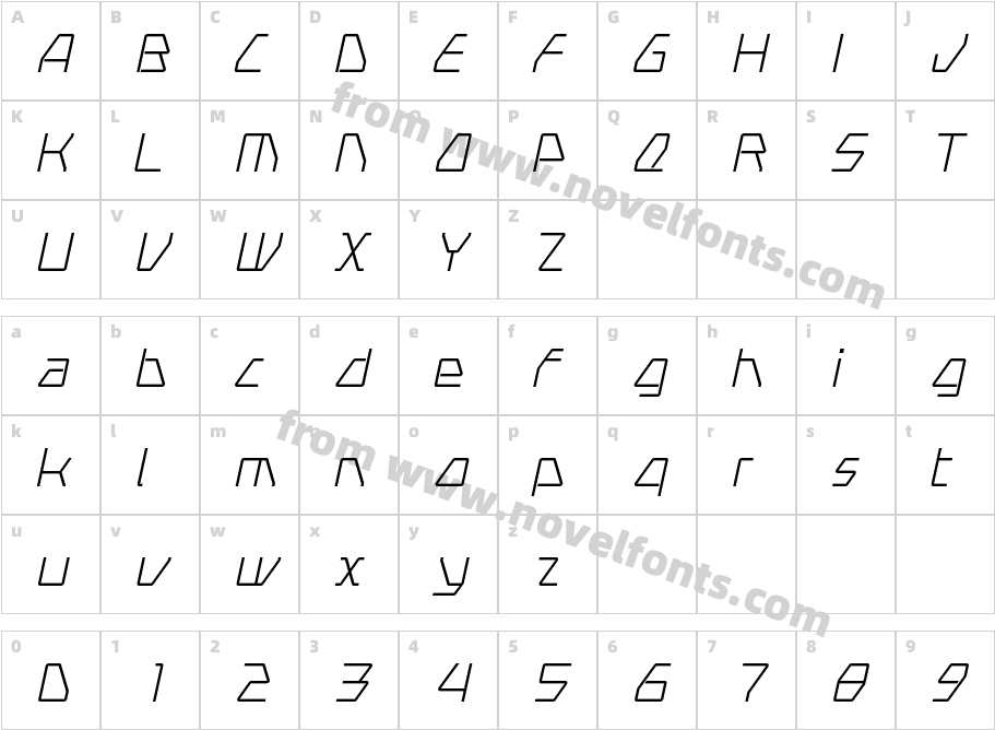 Swerve  LightItalicCharacter Map