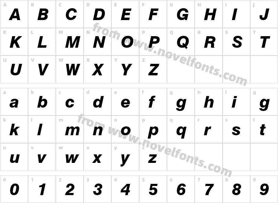 Swiss 721 Heavy Italic BTCharacter Map