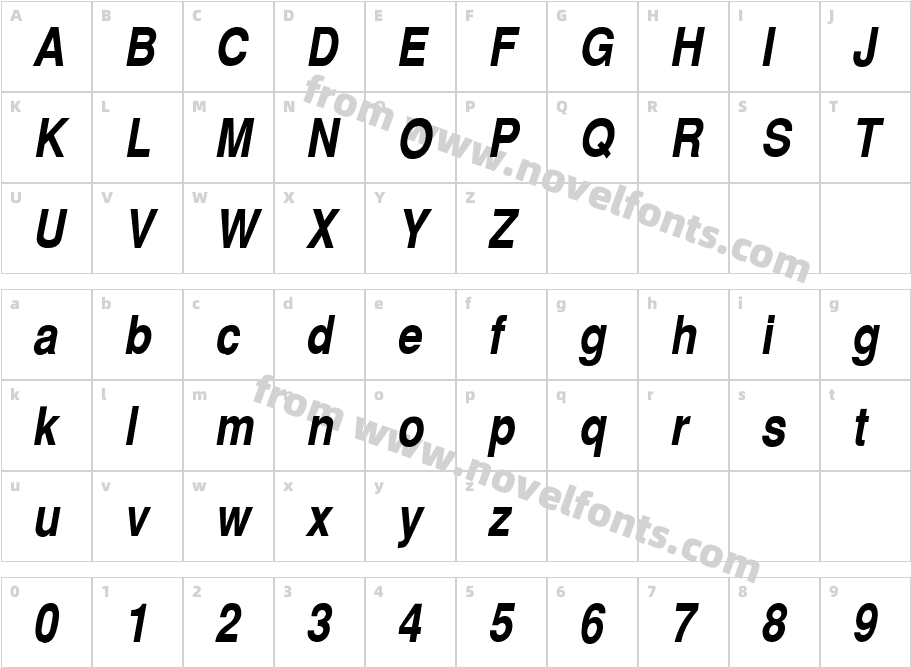 SwitzerlandNarrow Bold ItalicCharacter Map