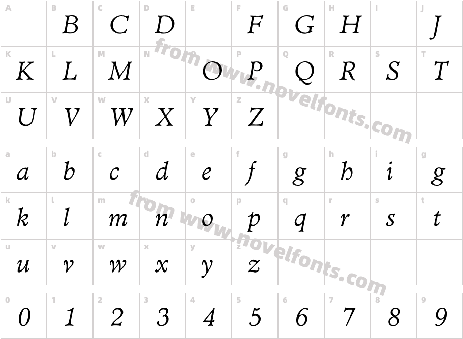 TCAdministerBookItalicCharacter Map