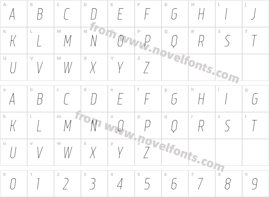 TTOctasThinItalic-DEMOCharacter Map