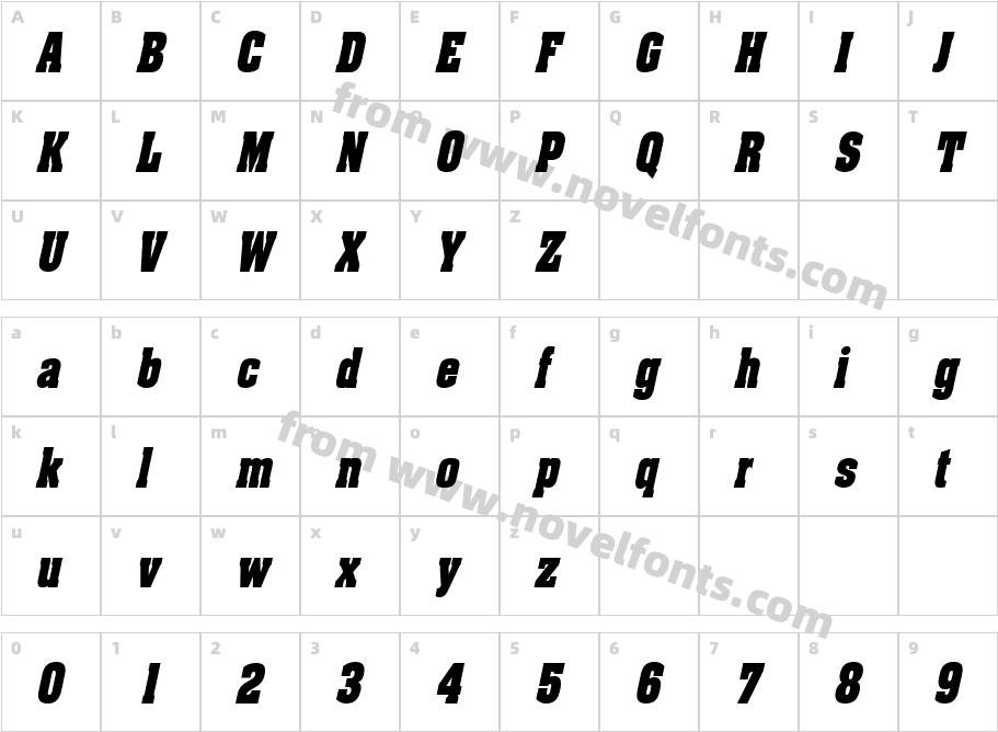 Acklin Condensed ItalicCharacter Map