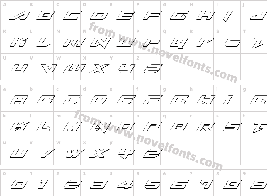 Tarrget 3D ItalicCharacter Map