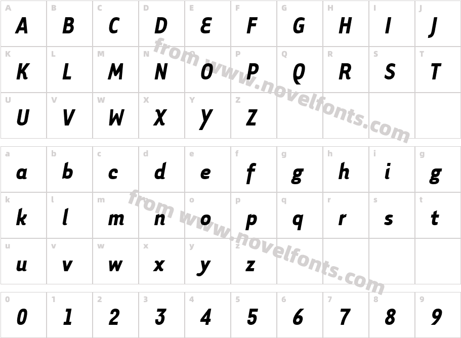 TarzanaNarrow Bold ItalicCharacter Map