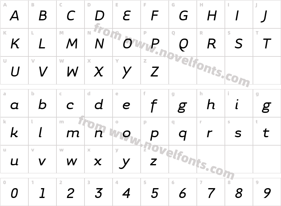 TarzanaWide ItalicCharacter Map