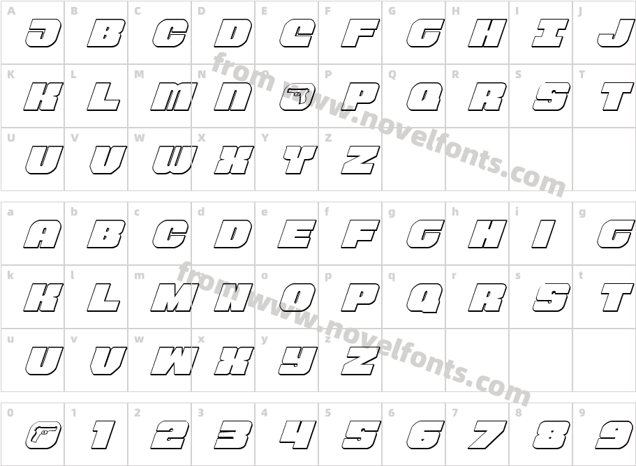 Tauro 3D ItalicCharacter Map