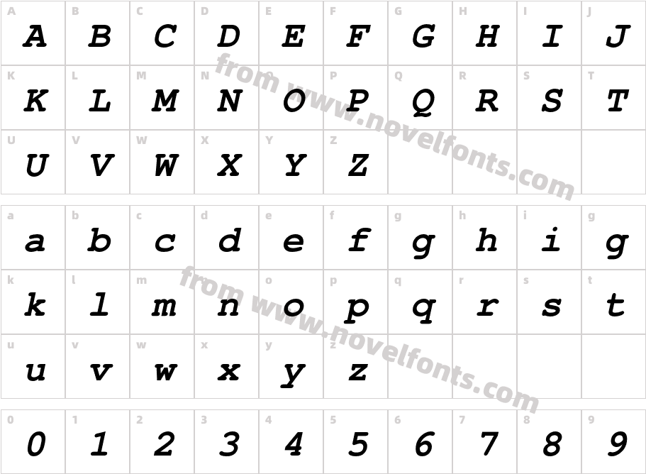 TeXGyreCursor-BoldItalicCharacter Map