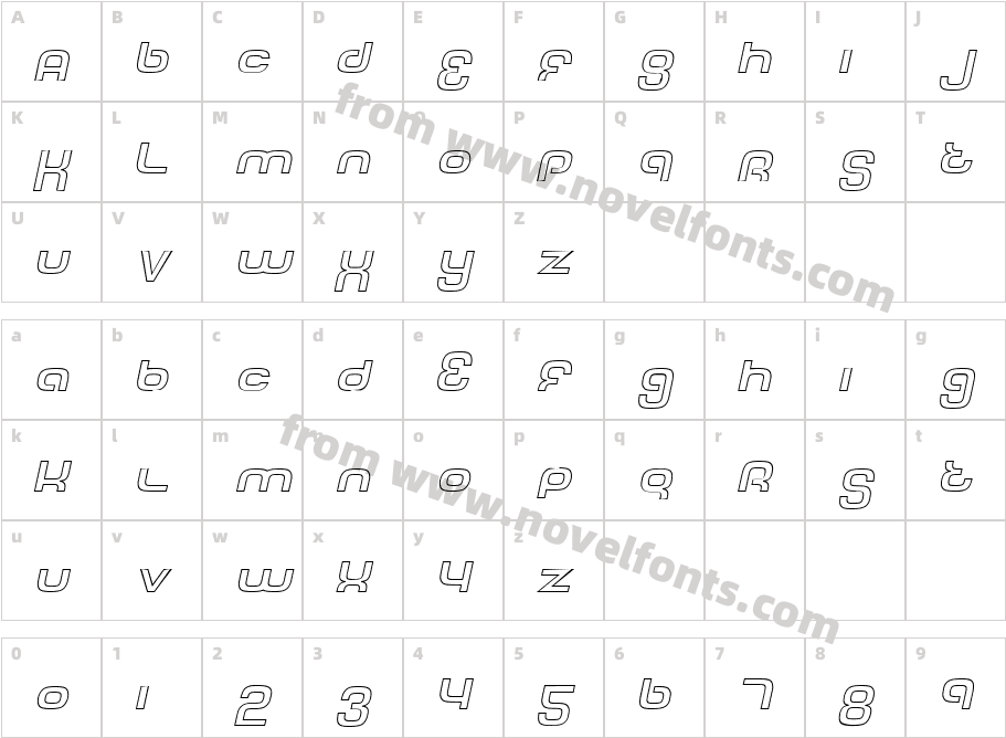 Tech Font Outline ItalicCharacter Map