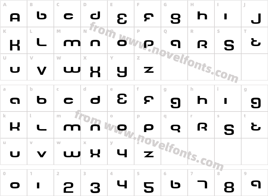 Tech Font WideCharacter Map