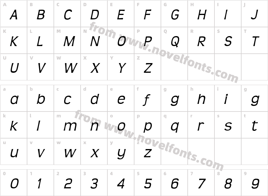 Teen ItalicCharacter Map