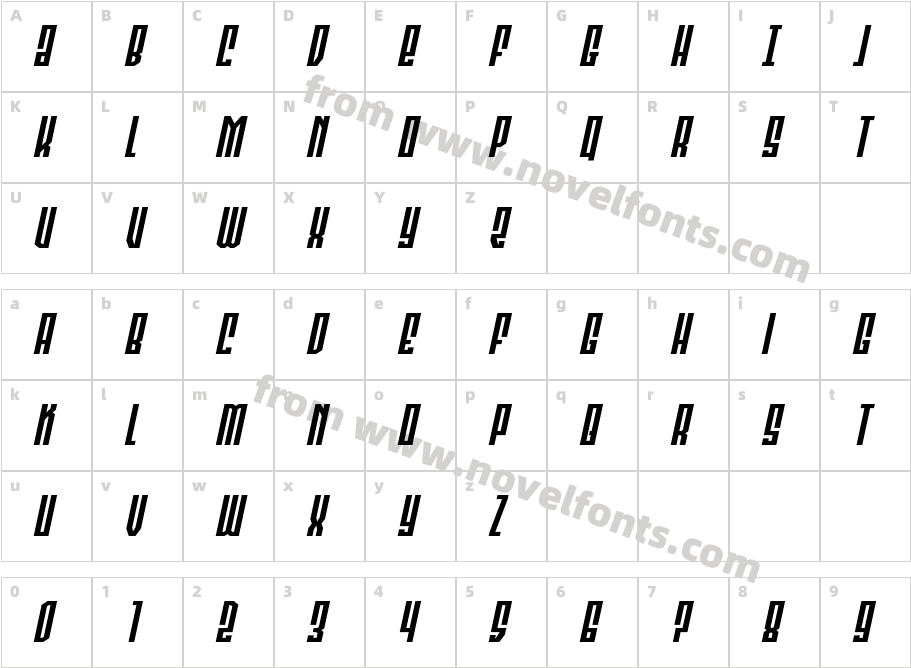 Templar Shield Expanded ItalicCharacter Map