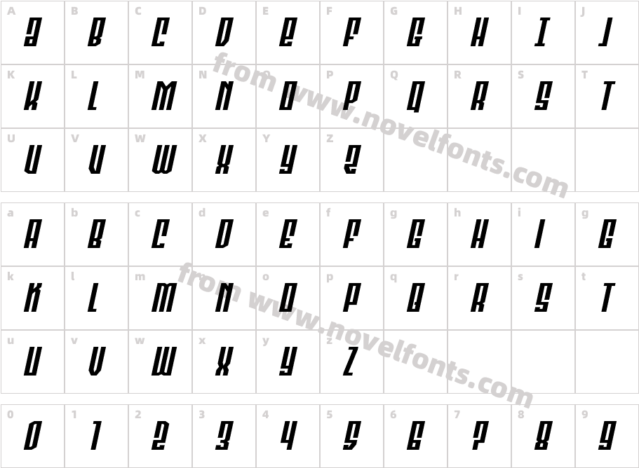 Templar Shield Wide ItalicCharacter Map