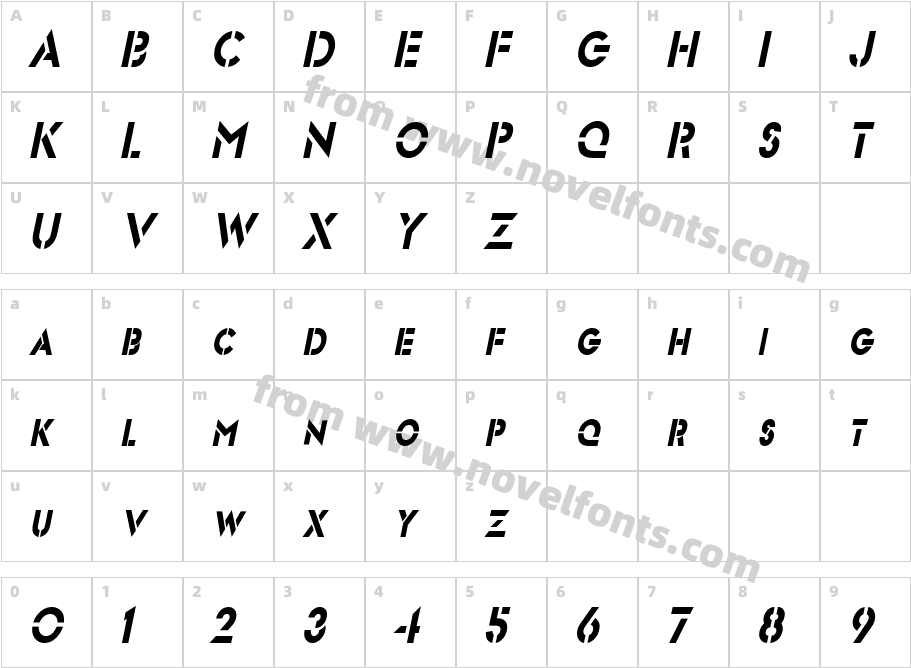 Templett S Condensed ItalicCharacter Map