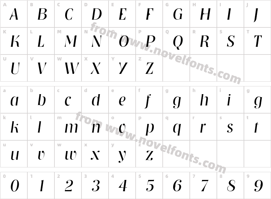 Tennessee Light SF ItalicCharacter Map