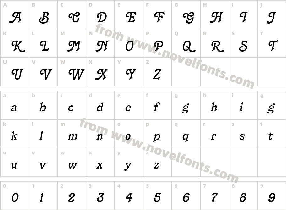 Terra Narrow ItalicCharacter Map