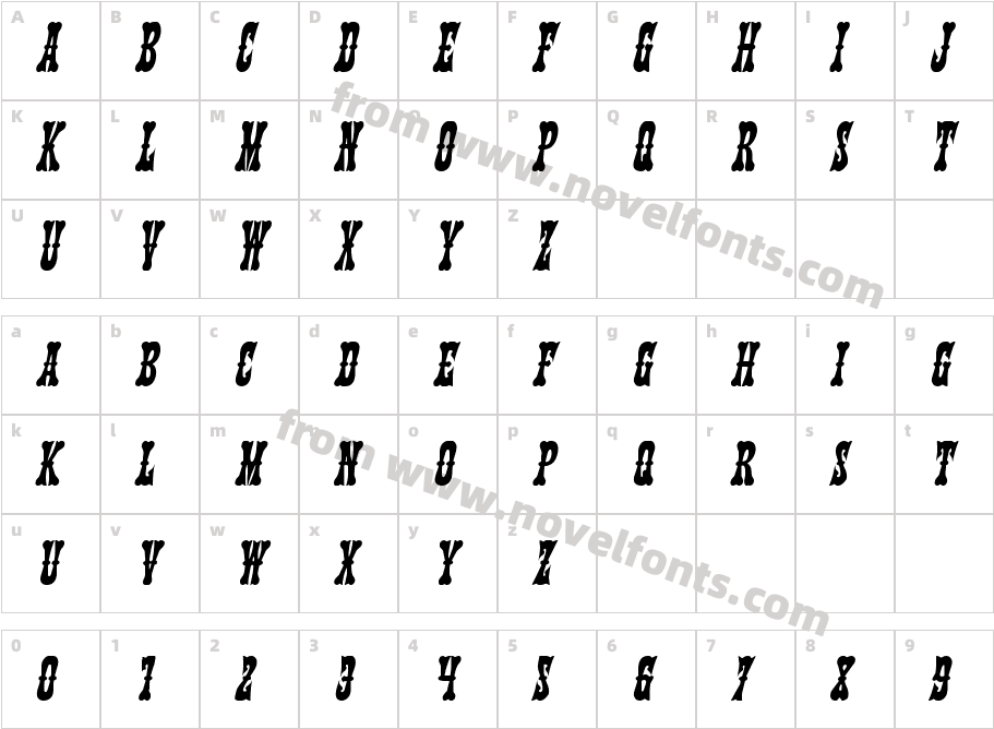 Texas Ranger Condensed ItalicCharacter Map