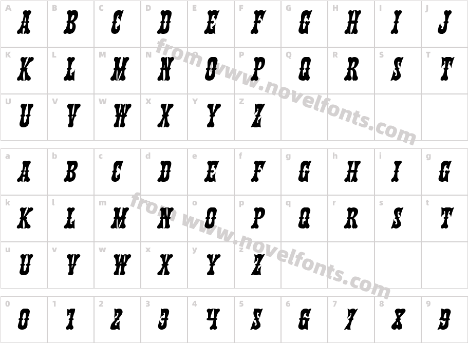 Texas Ranger ItalicCharacter Map