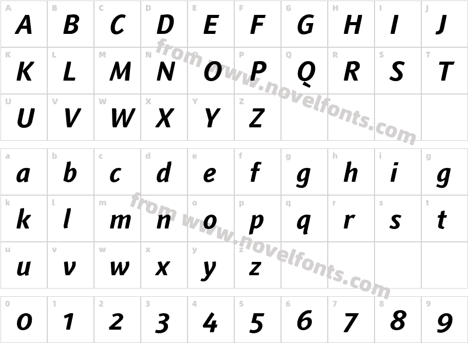 Textra LT Bold ItalicCharacter Map