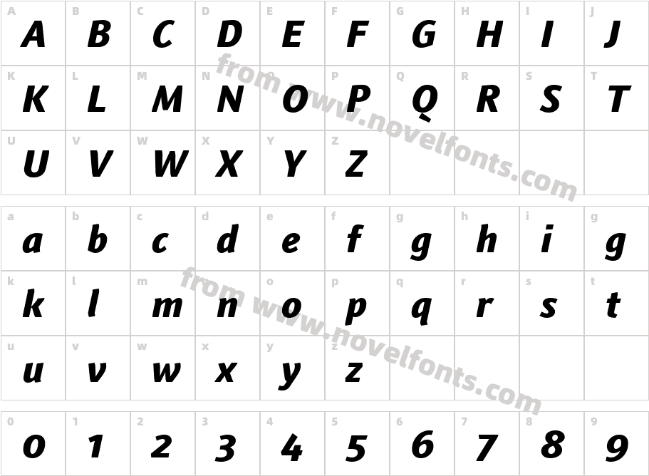 Textra LT Heavy ItalicCharacter Map