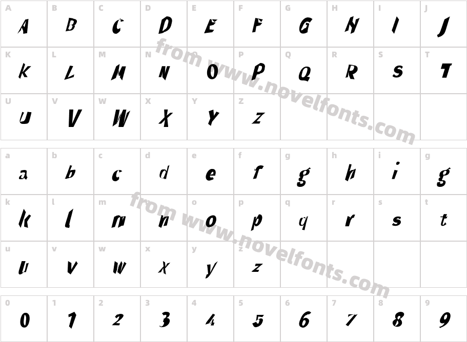 Through The Black Narrow ItalicCharacter Map