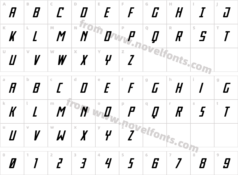 Thunder Nova Expanded ItalicCharacter Map