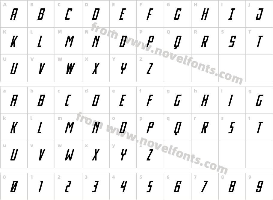 Thunder Nova ItalicCharacter Map